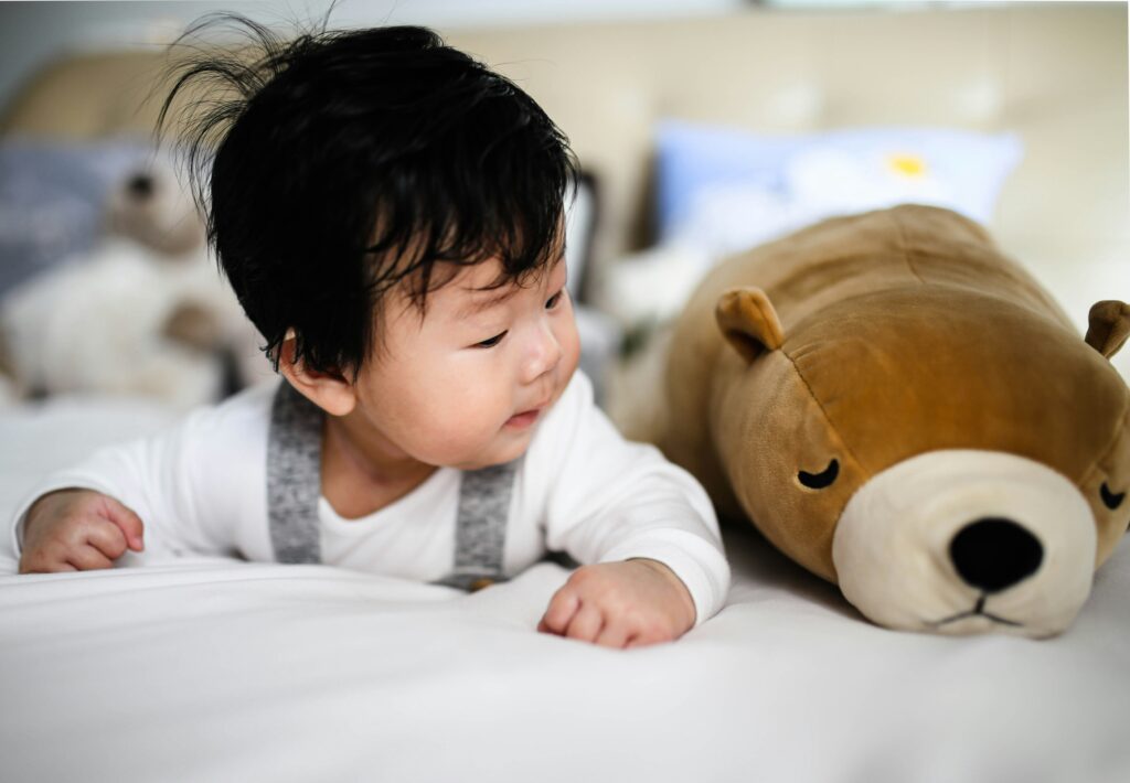 Japanese baby with teddy bear